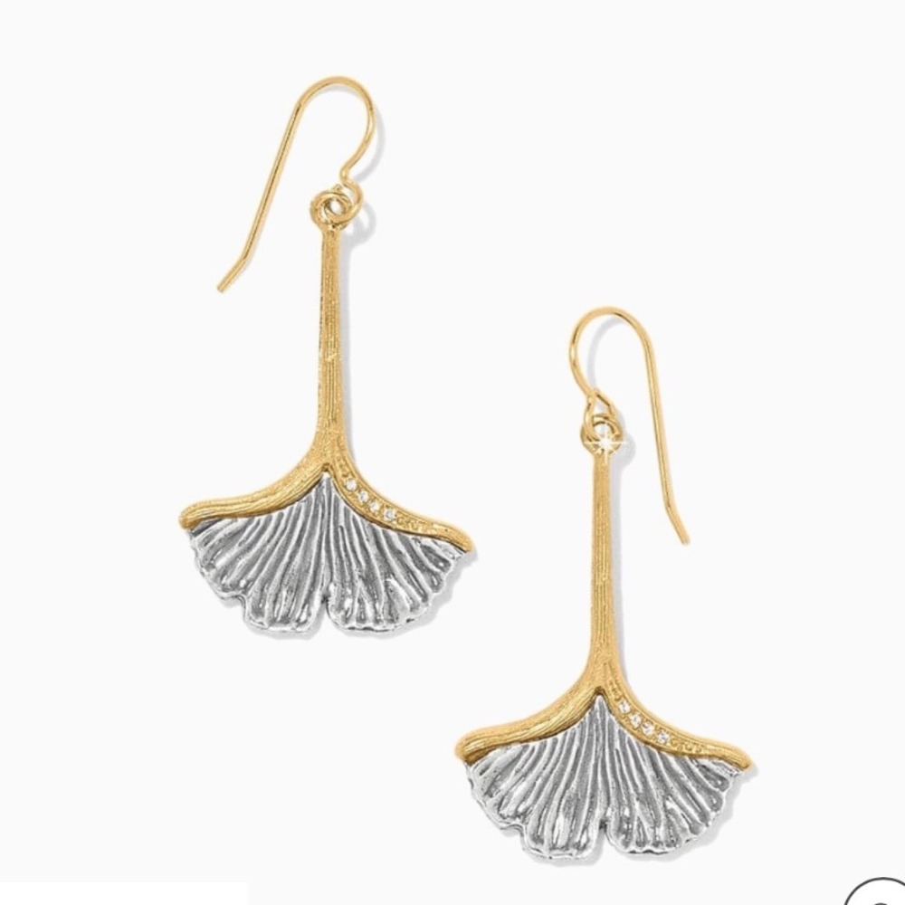 Brighton Everbloom Gingko Drop Earrings Two Tone Gold Silver Dangle Mermaid Y2K